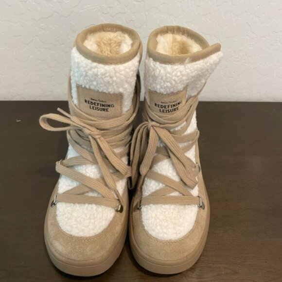 BEAU TODAY shearling/suede boots, camel color, platform bottom 35 EUC - Picture 1 of 7